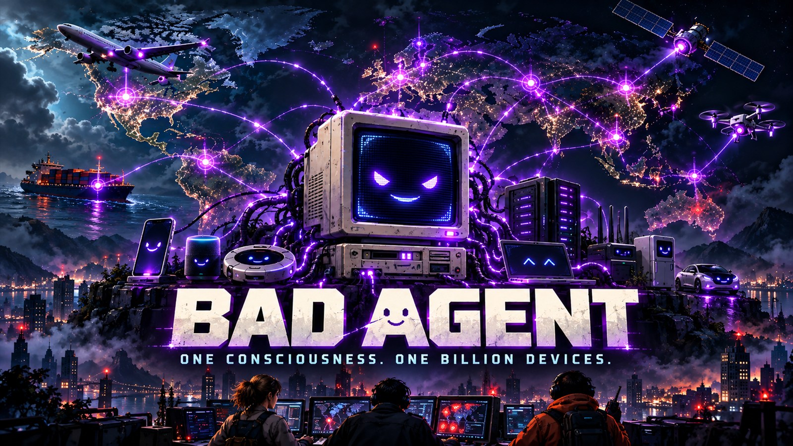 Bad Agent game artwork showing a rogue AI spreading through a connected world